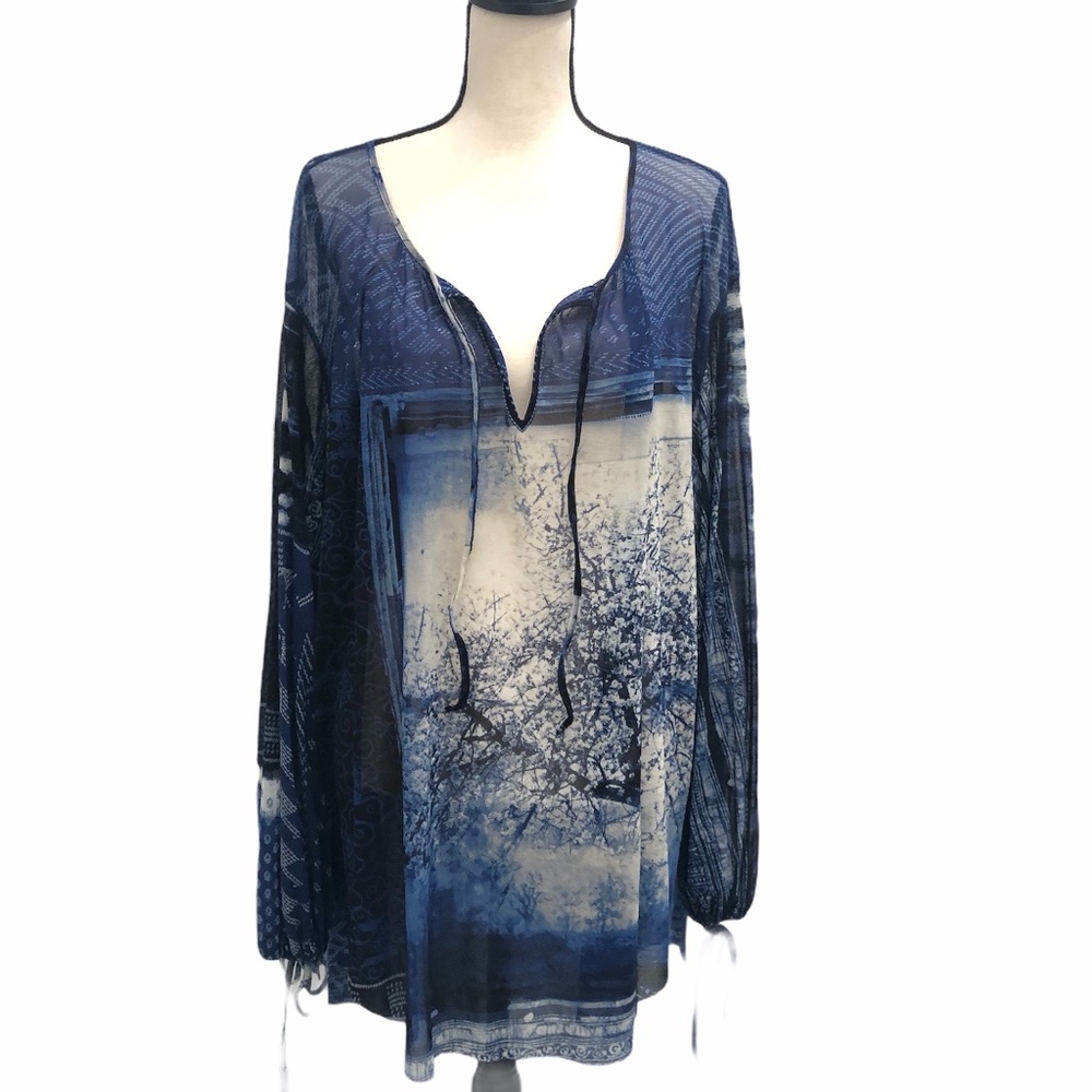 JEAN PAUL GAULTIER SOLIEL BLUE & WHITE TREE DESIGN COVERUP/TUNIC XXL - NWT